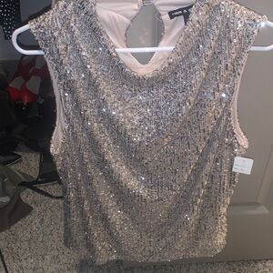 Cache Silver Sequin Sleeveless Blouse
